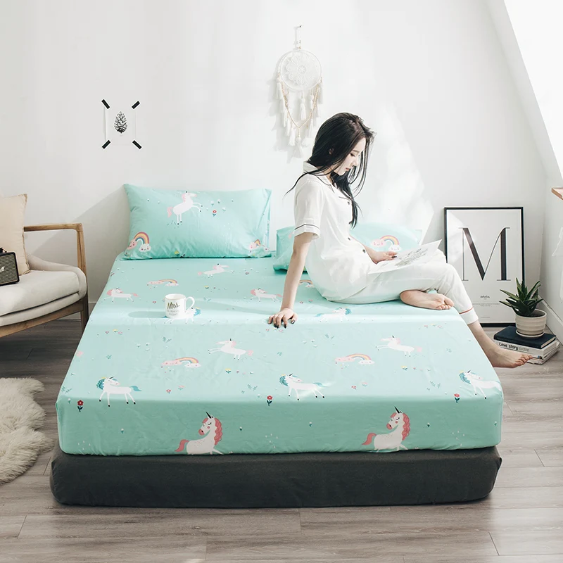 

New Product 1pcs 100% Cotton Printing bed mattress set with four corners and elastic band Bed sheet(pillowcases need order)