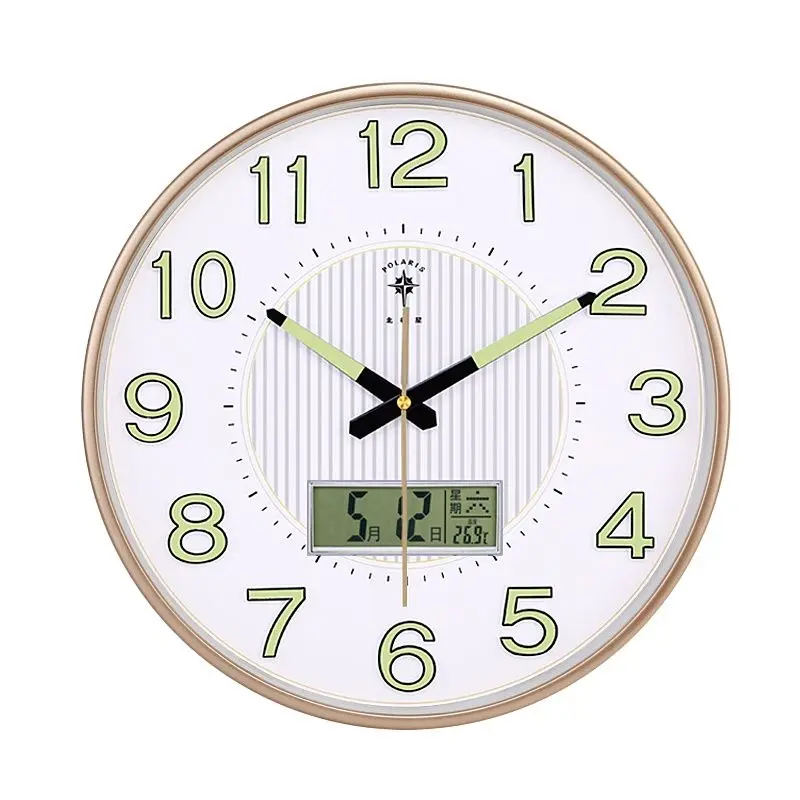 

Настенные часы для гостиной, современные креативные бесшумные электронные светящиеся часы с календарем, для спальни