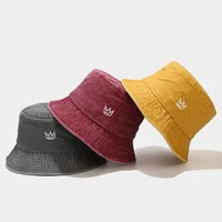 2021 new crown embroidery bucket hats for women washed denim fisherman hat hip hop bob cap panama bucket caps for men casquette