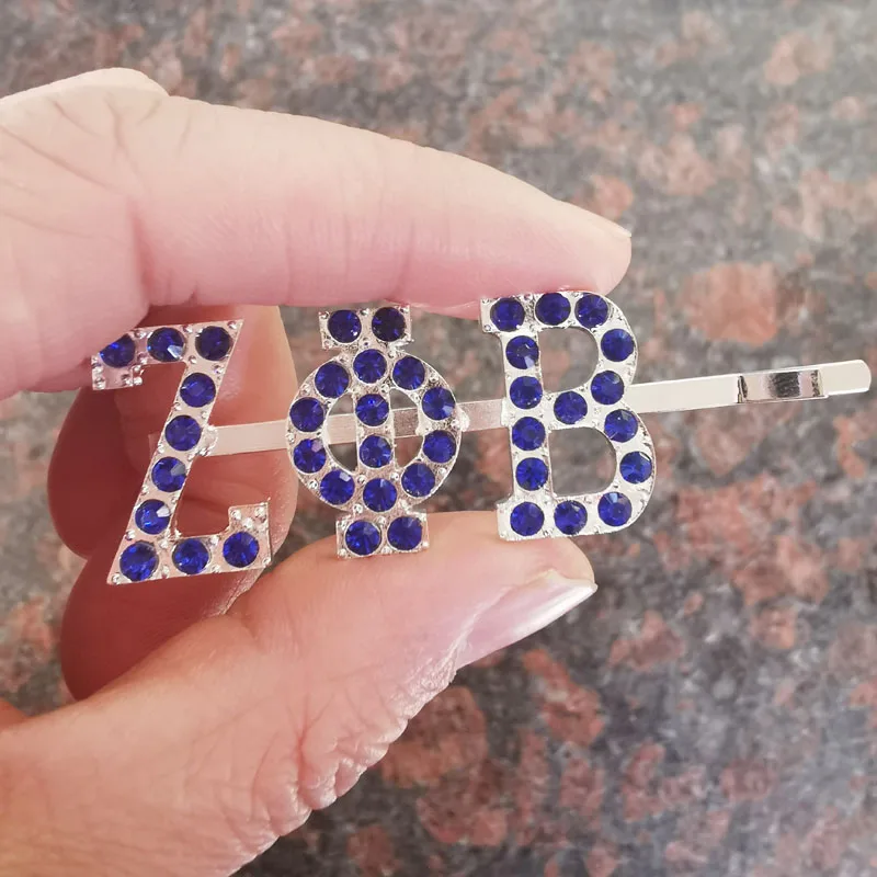 2020 New Arrival Blue Rhinestone ZPB Glitter Hairpin Greek letters Hair Clips | Украшения и аксессуары