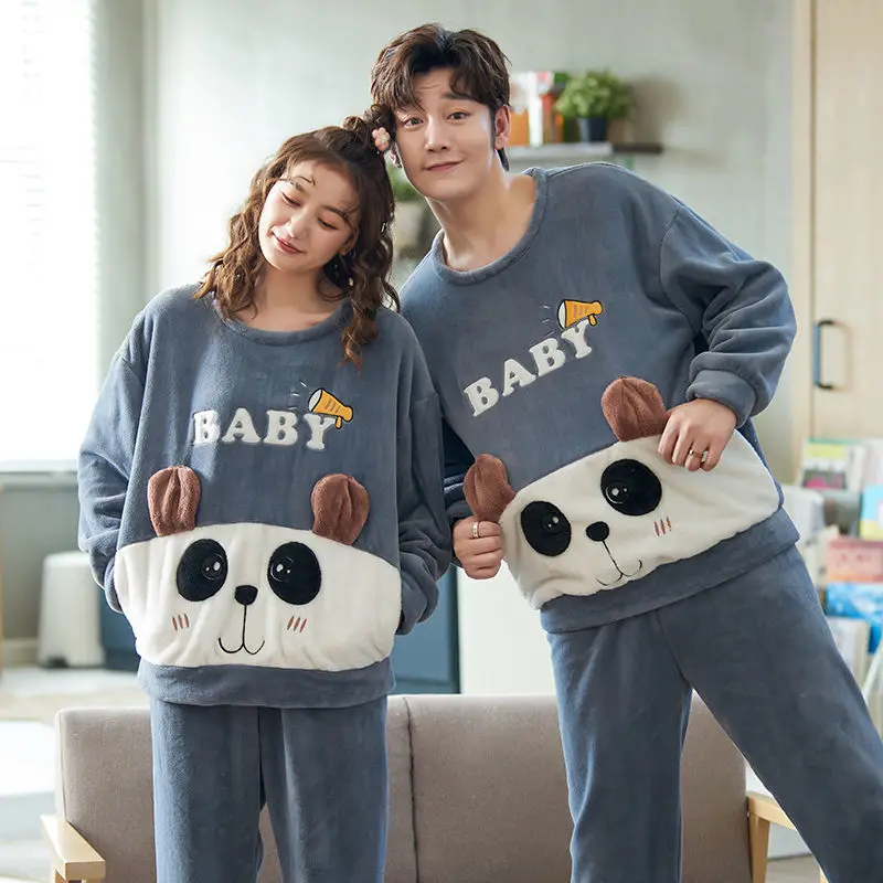 New Fall and Winter Couples Pajamas Coral Velvet Korean Version of The Student Cute Thickened Facecloth Loungewear Suit Pajamas