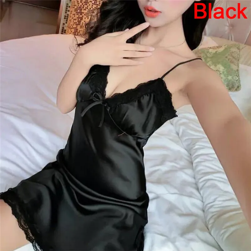 

Women Sexy Nightdress Loose Sling Silk Solid Robe Lace Lingerie Dress Nightdress Nightgown Sleepdress Sleepwear