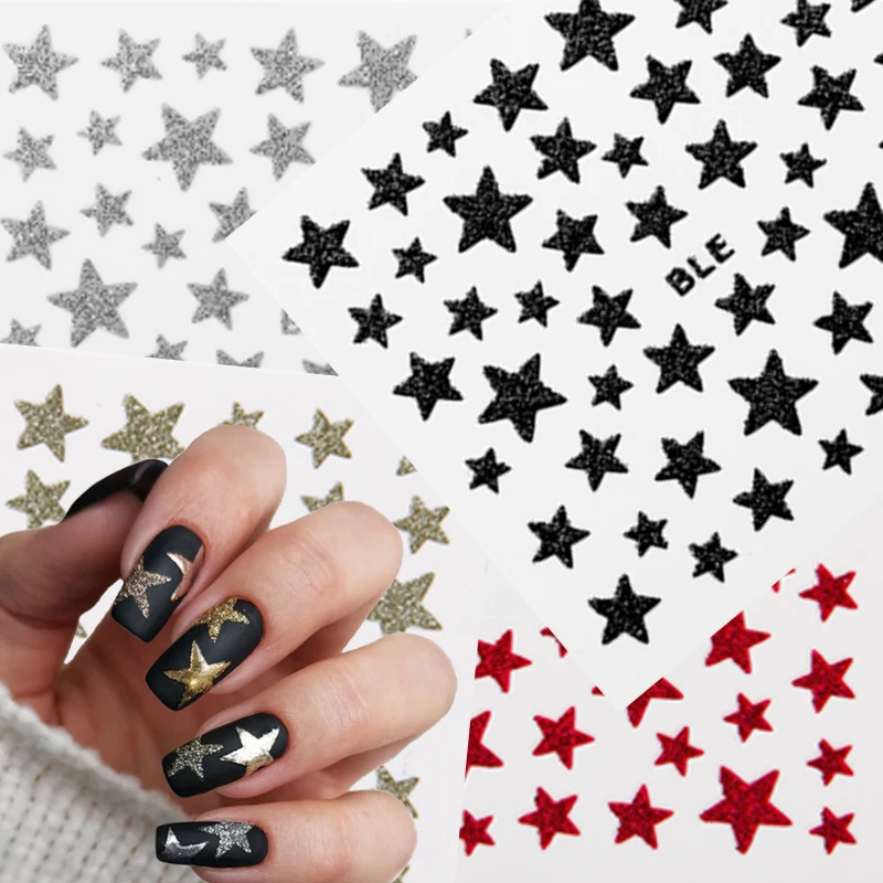 1 лист 3D наклеек для ногтей звезды дизайн водные переводные наклейки красный