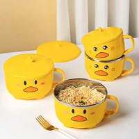 double layer bowl with lid kawaii duck stainless steel portable ramen noodles bowl kitchen fruit instant salad soup tableware