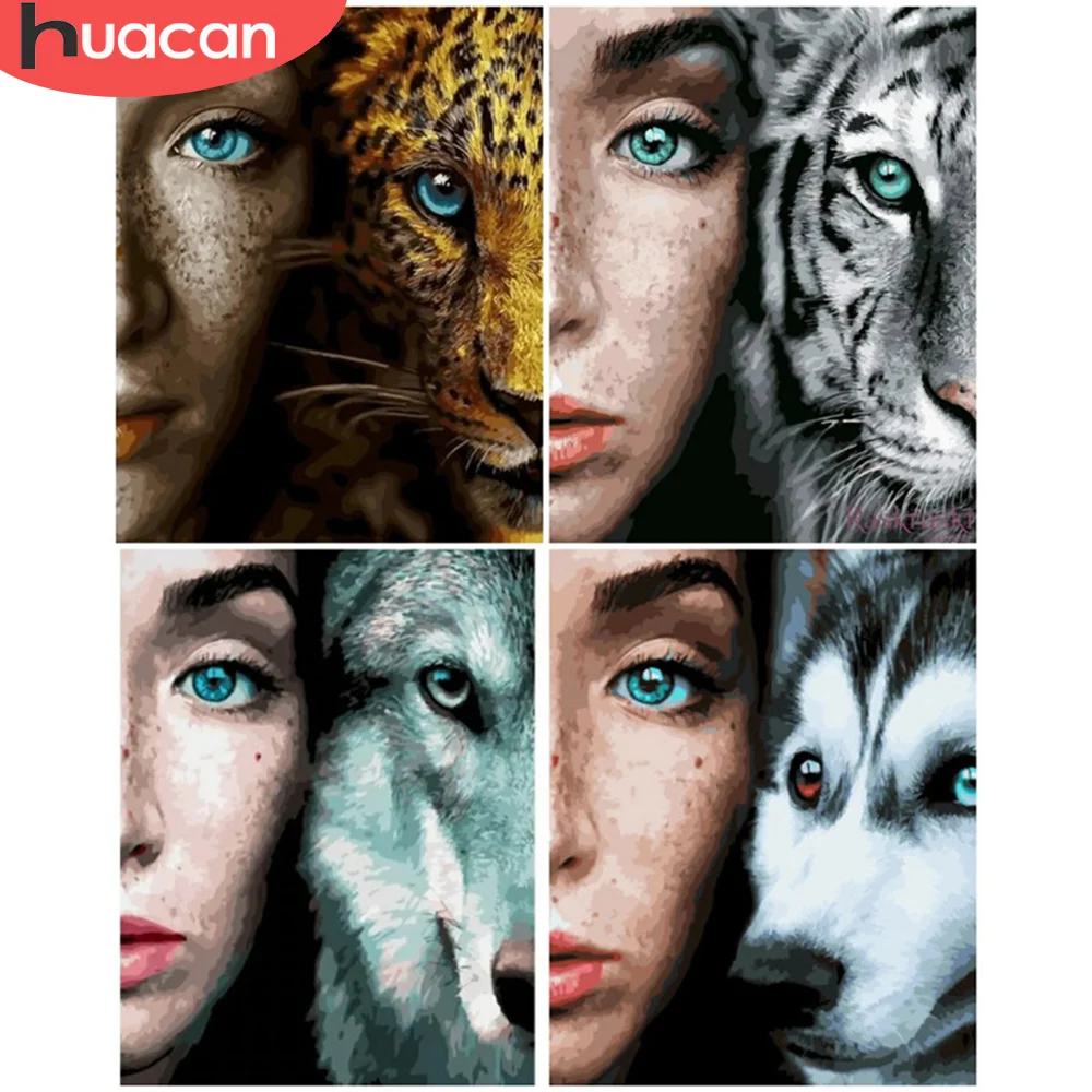 

HUACAN живопись маслом по номерам леопардовой расцветки для девочек, акриловые уникальная краска для подарков по номерам животных Наборы совр...