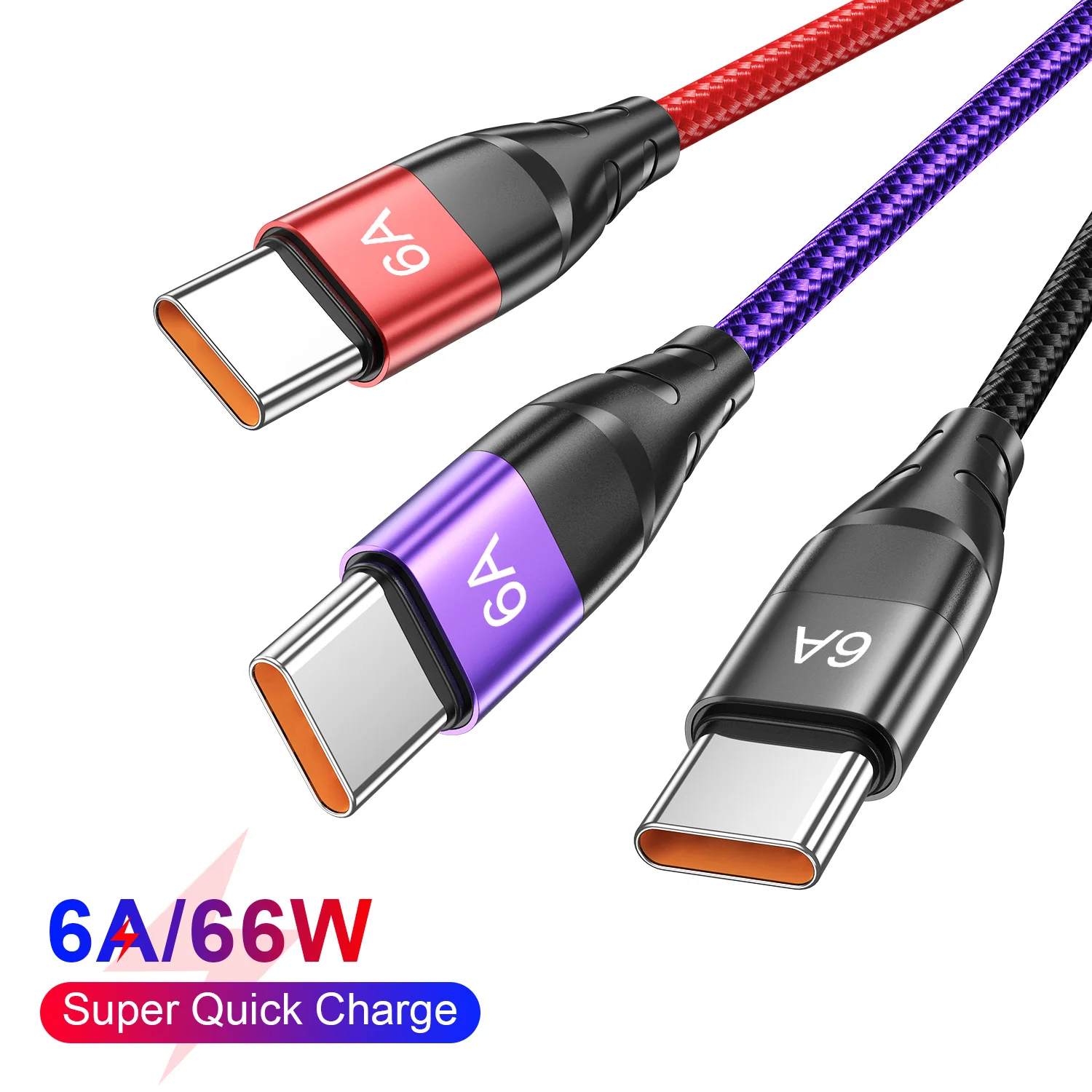 

LUPWAY 6A Type-C Fast Charging Cable Nylon Rope 66W Super Fast Charging Data Cable for Xiaomi 10 Huawei Mate 40 Pro Samsung S20