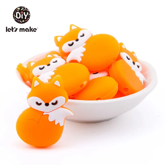 orange Силиконовые Бусины, 3 шт, животные, Мультяшные формы, BPA бесплатно, силиконовые бусины для детей, качество еды, Прорезыватель для зубов, крошечные стержни, Детские Прорезыватели - Цвет: orange