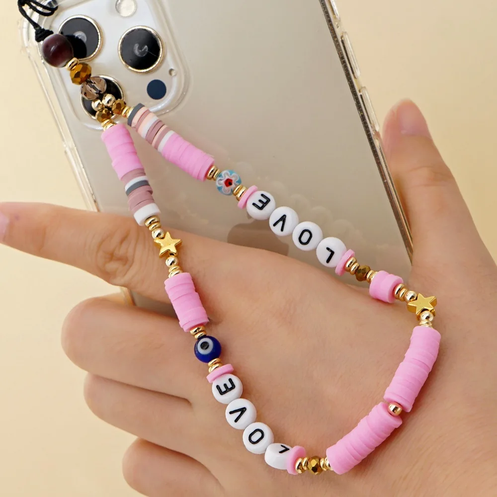 Trend Mobile Phone Jewelry Imitation Pearl Soft Ceramic Beaded Mobile Phone Chain Personalized Lady Anti-Lost Lanyard Wholesale