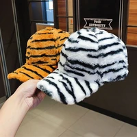 new zebra stripes faux fur baseball caps women autumn winter 5 colors casual street visors hat 54 59cm adjustable 2022