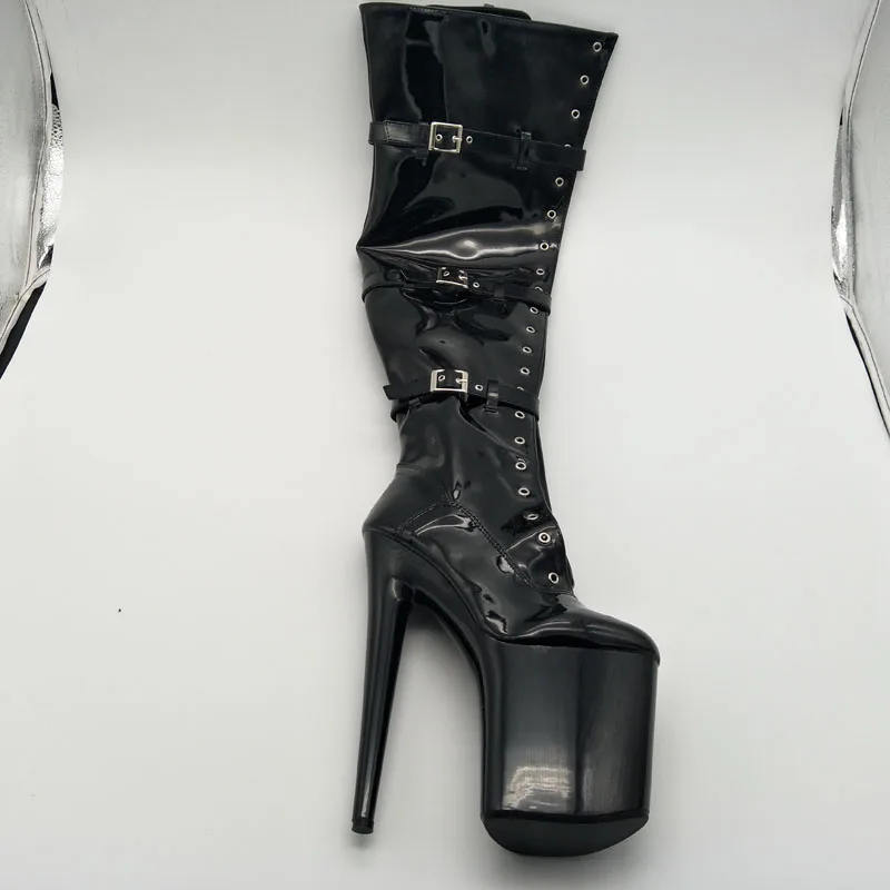 LAIJIANJINXIA New 20cm High Heels Boots Belt Buckle Boots Round Head Dancer Fashion Sexy Catwalk Shoes Over-the-Knee Boots