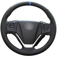diy non slip durable black natural leather blue marker car steering wheel cover for honda crv cr v 2012 2015