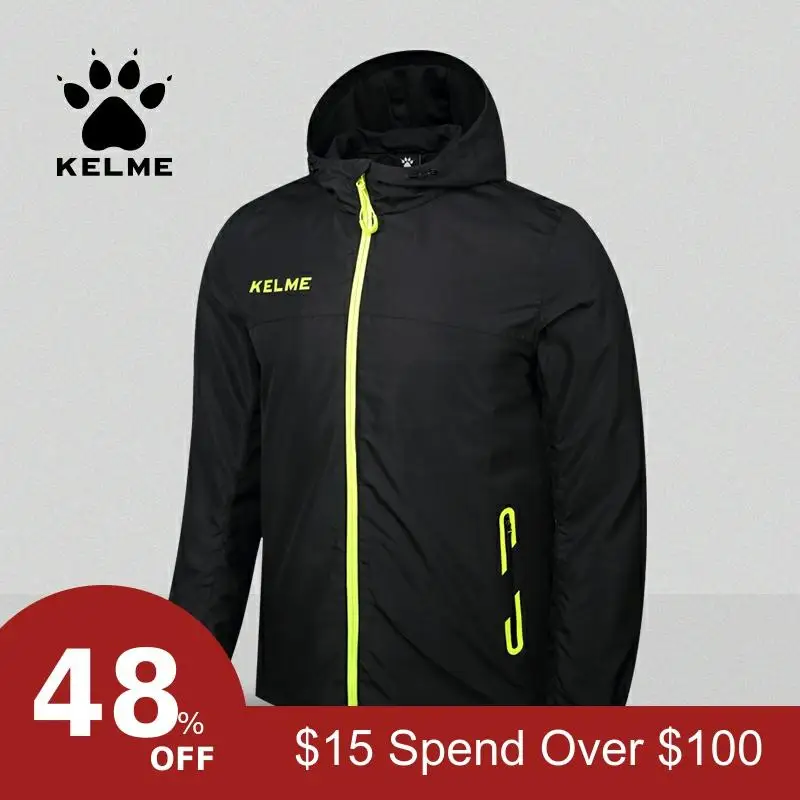 KELME мужская куртка для бега с капюшоном, ветрозащитная, водонепроницаемая, для футбола, баскетбола, спорта на открытом воздухе, велоспорта, велосипеда, 3871310