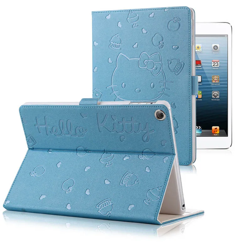 Синий Мягкий чехол hello kitty из искусственной кожи для iPad 9,7 A1822 A1893 трансформер смарт-чехол Funda планшет складной чехол - Цвет: Синий