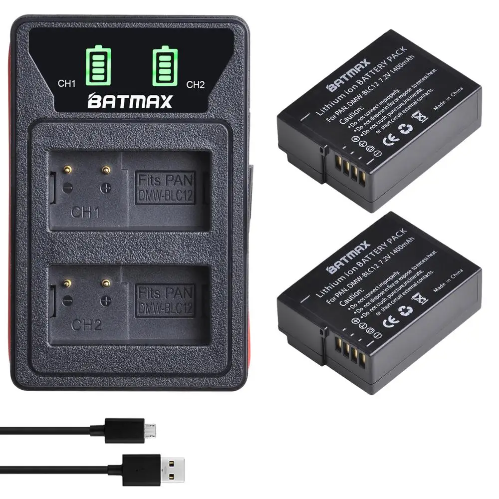 

Batmax DMW-BLC12 BLC12E BLC12PP Battery+LED Dual Charger with Type C Port for Panasonic FZ1000,FZ200,FZ300,G5,G6,G7,GH2,DMC-GX8