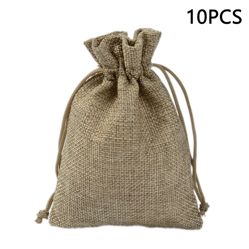 

10pcs Bags Burlap Jute Wedding Favor Gift Candy Bags Drawstring Pouch Occasion