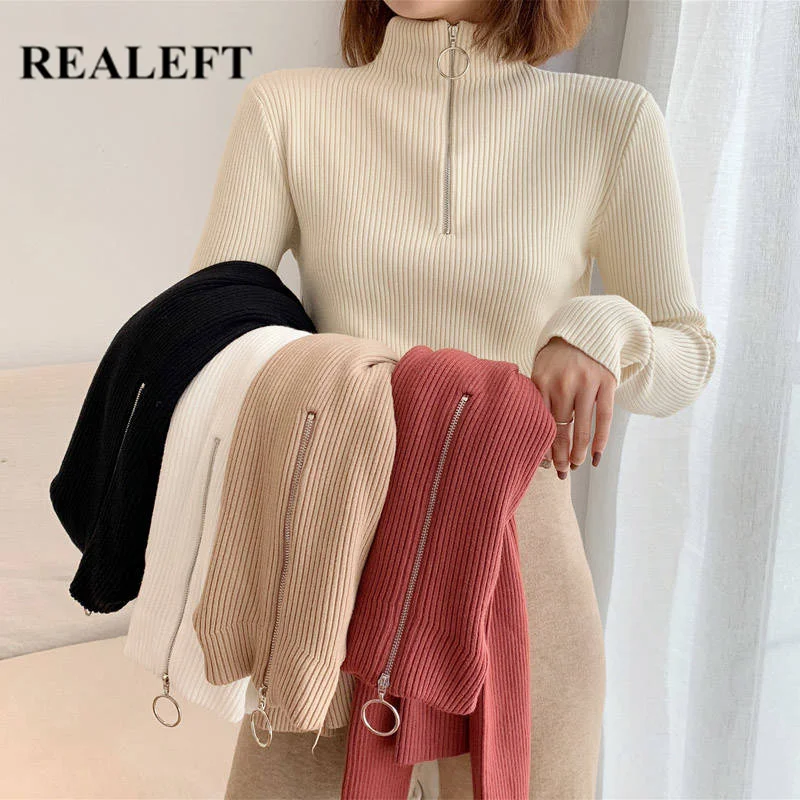 Новинка 2020 осенне-зимний облегающий свитер REALEFT базовый вязаный женский на