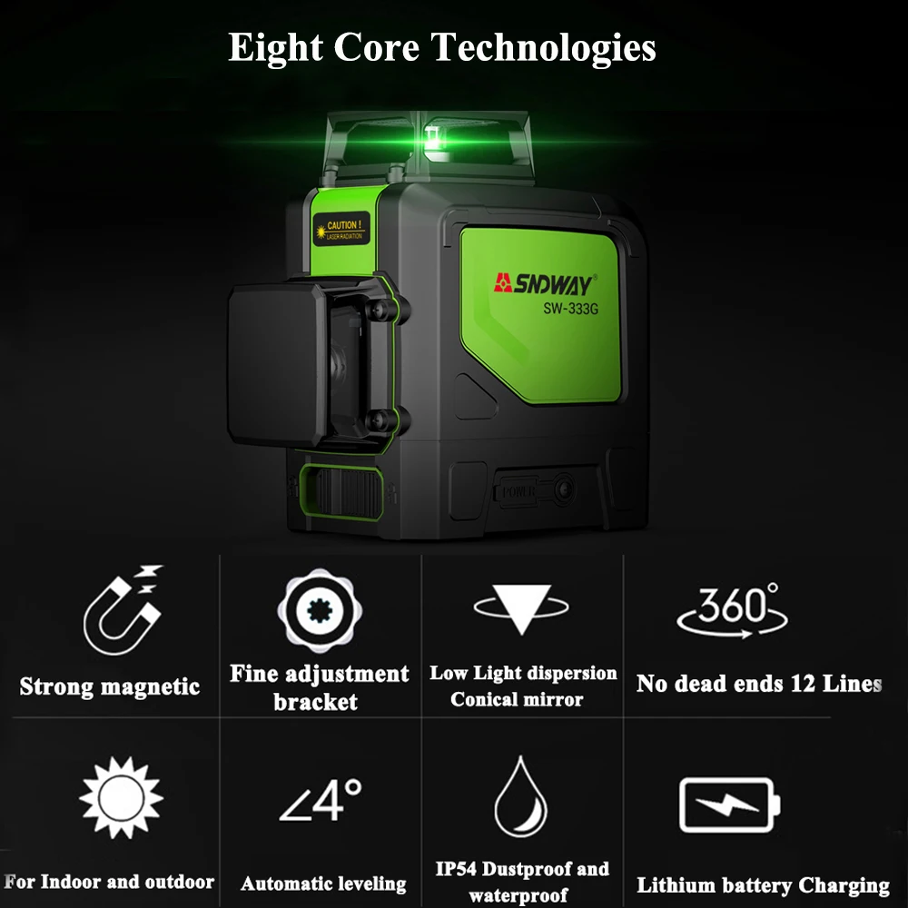 Лазерный уровень Sndway самонивелирующийся горизонтальный и вертикальный