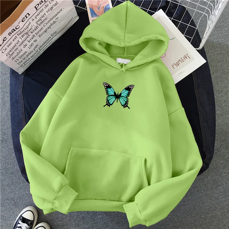 

Winter Butterfly Print Graphics Hoodies for Girls Streetwear Hip Sweatshirt Women Casual Hoody Korean Fashion long sleeve top