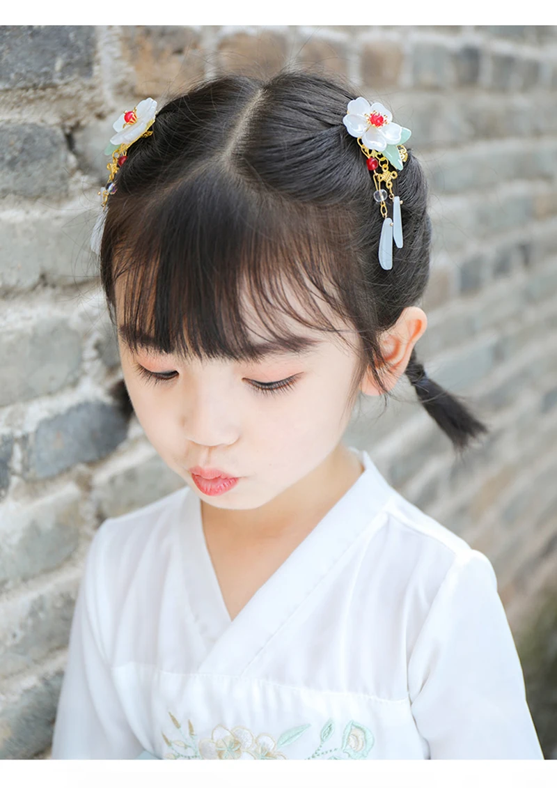NiuShuya Retro Chinese Hanfu Hairpins Waterdrop Tassel Hairclip Flowers Headpiece Kids Girls Hair Jewelry Accessories | Украшения и