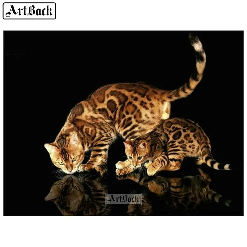 ARTBACK алмазная живопись две кошки черный фон узор 5d полный квадрат и круглый