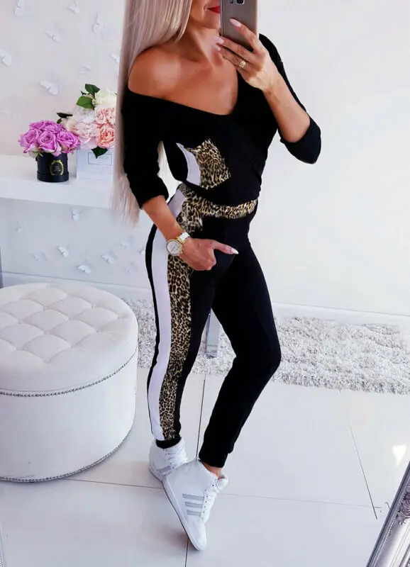 

Brand New Women's Sexy V-neck Leopard Patchwork Pocket Romper Bodycon Jumpsuit Playsuit Ladies Spring Autumn Casual Jumpsuits