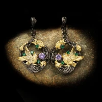 925 silver ladies pendant earrings magpie bird earrings luxury elegant black gold jewelry creative ladies earrings gold earings