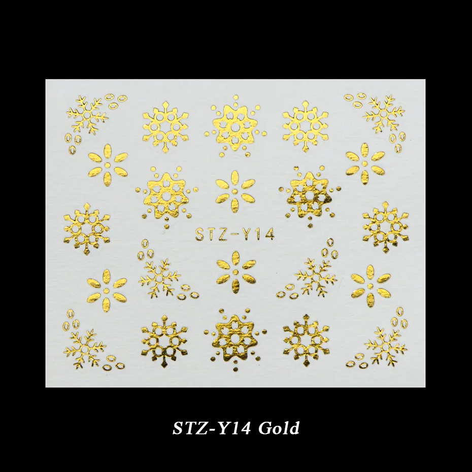 STZ-Y14 Gold 1 лист металла Золото Серебро слайдер Рождество Снежинка воды стикер для маникюра DIY 3D полный обёрточная бумага кончик ногтей лак BESTZ-YA-1 - Цвет: STZ-Y14 Gold