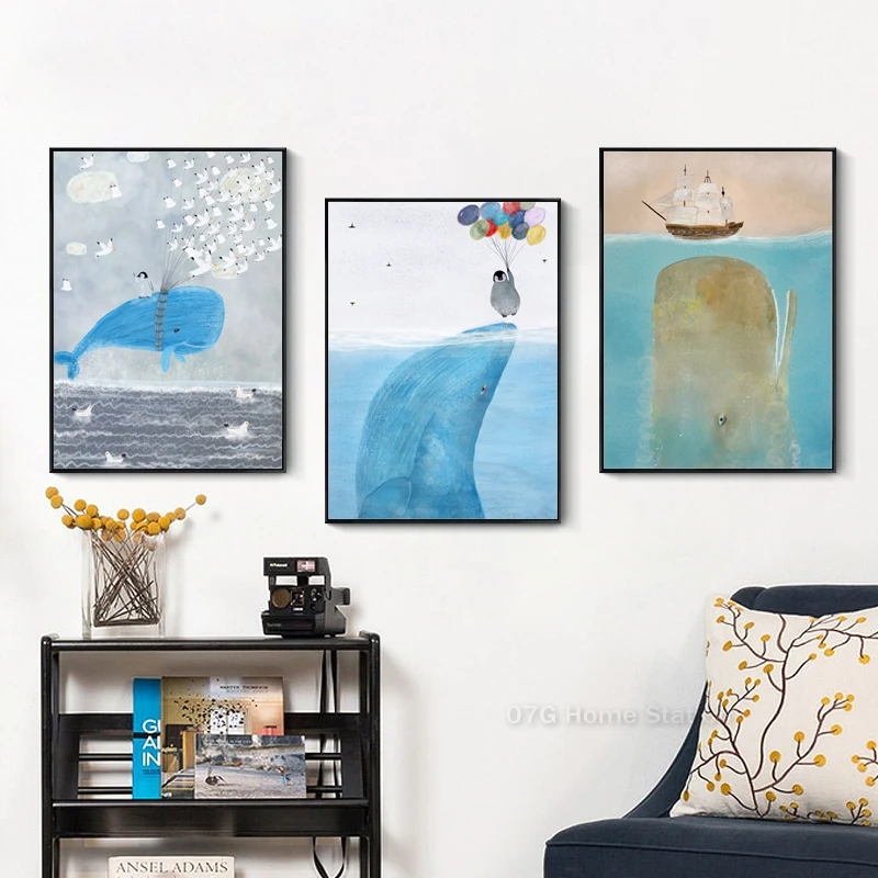Скандинавский современный рисованный стиль КИТ Приключения мечты картина холст