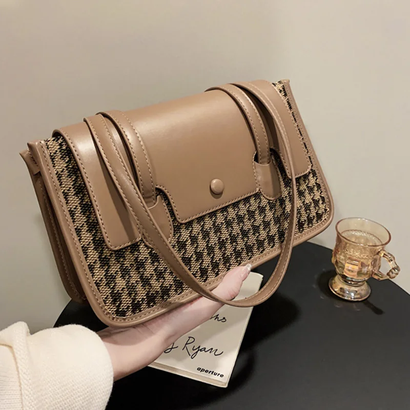 

Вместительные женские сумки-тоуты с магнитной кнопкой, новинка 2021, высококачественные клетчатые сумки на плечо для женщин, брендовый дизай...