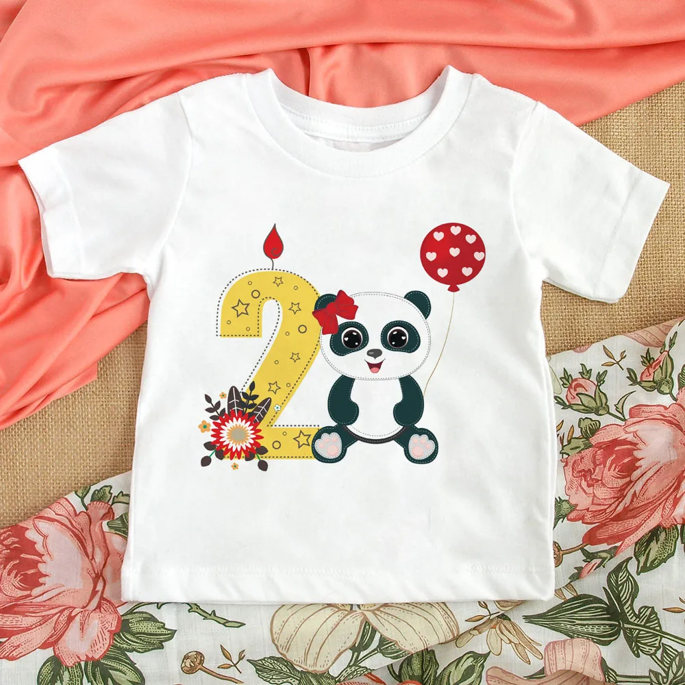 Cumplea&ntilde;os T camisa n&uacute;mero 1-8 lindo dibujos animados de Panda camiseta de las muchachas de los ni&ntilde;os del beb&eacute; Tops ni&ntilde;os ropa presente env&iacute;o de la gota-2
