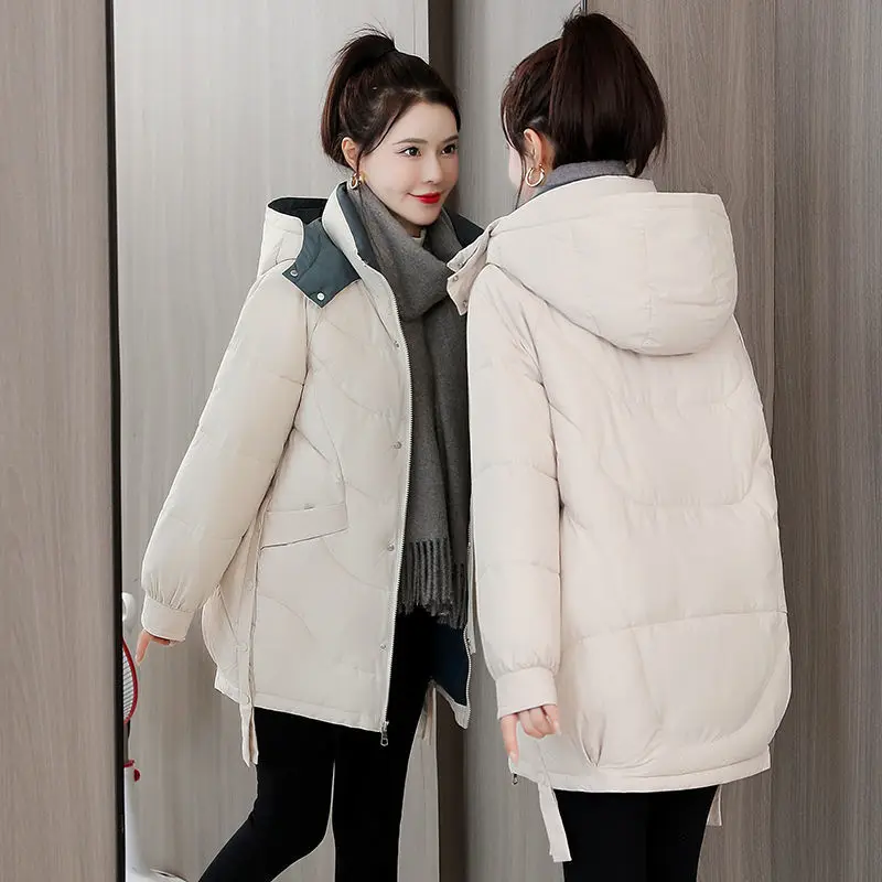 

2021 New Winter Jacket Women Hooded Loose Parka Coat Female Warm Thick Cotton Padded Coat Women Casual Mid-length Jacket N18