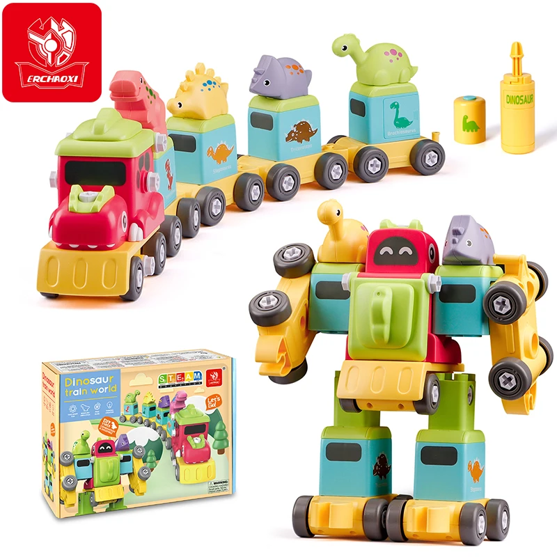 ERCHAOXI-destornillador de dinosaurio para ni&ntilde;os, juguete de coche, tren, Robot, pl&aacute;stico, desmontaje, desmontaje-2