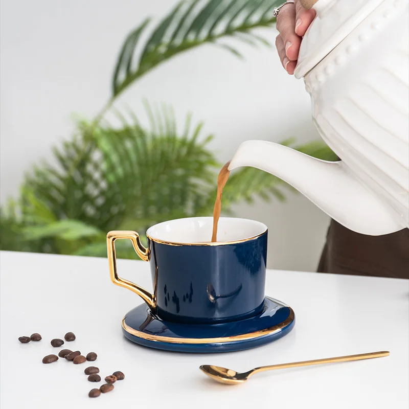 Золотая Роскошная кофейная чашка креативные синие керамические европейские