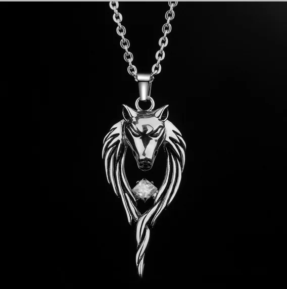 Ожерелье мужское из титановой стали с подвеской в виде головы волка | Ожерелья