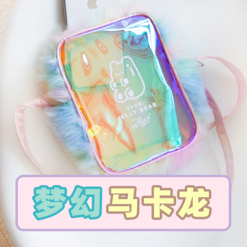 Женская прозрачная сумка через плечо с голограммой лазера из радужного меха для