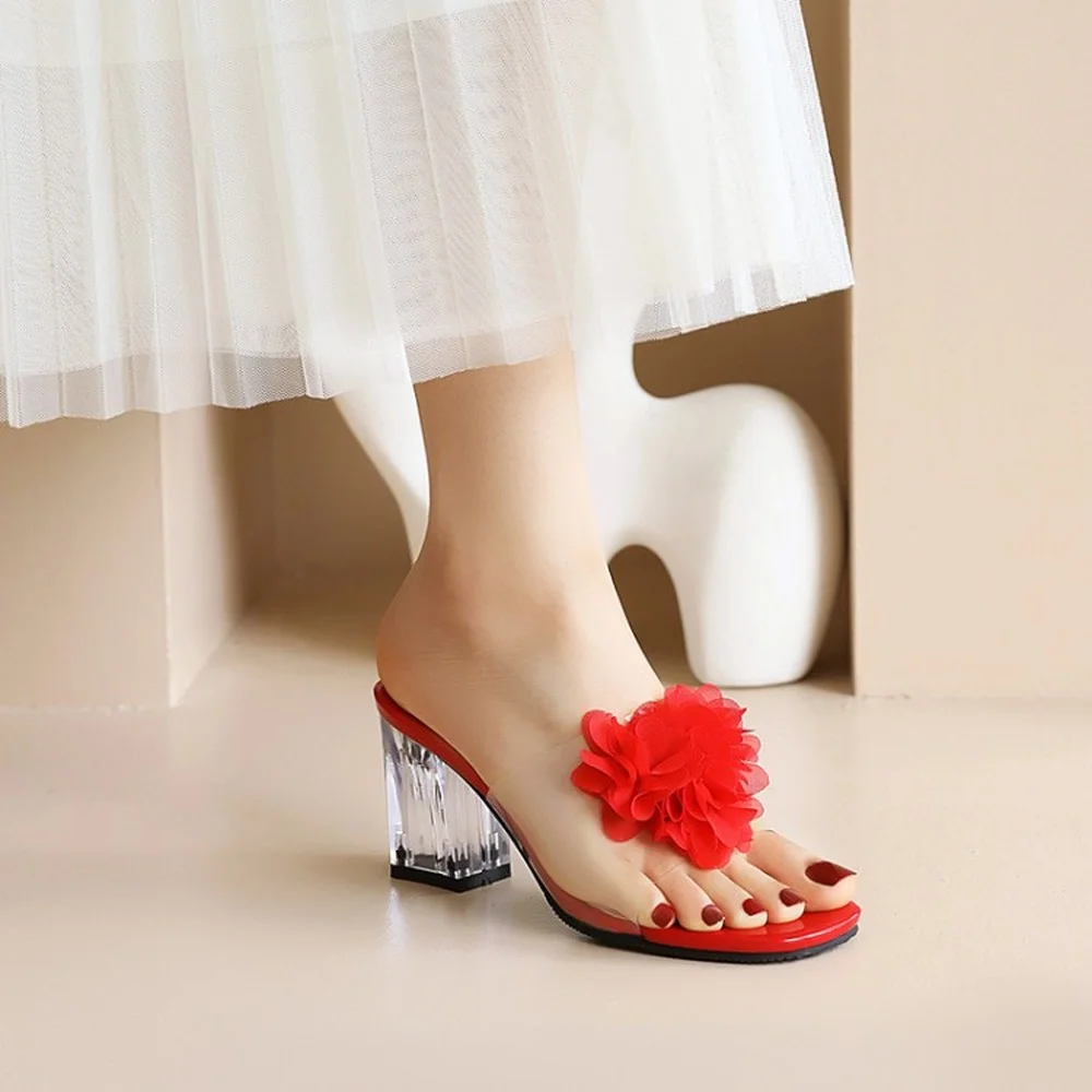 

Женские туфли на высоком каблуке, с открытым носком и цветами