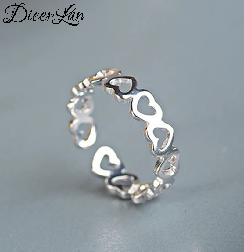 Vintage Retro 925 Sterling Silver Adjustable Love Heart Rings For Women Female Fashion Punk Jewelry 2020