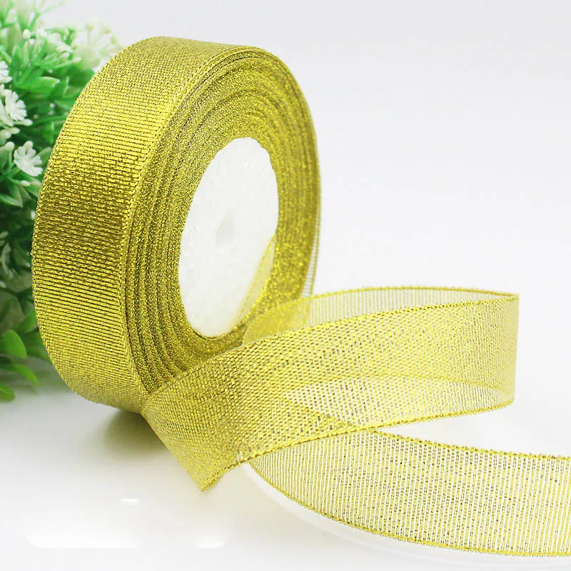 Золотой/Серебряный шелковый атлас органза лента блестки вышитые лук ленты для