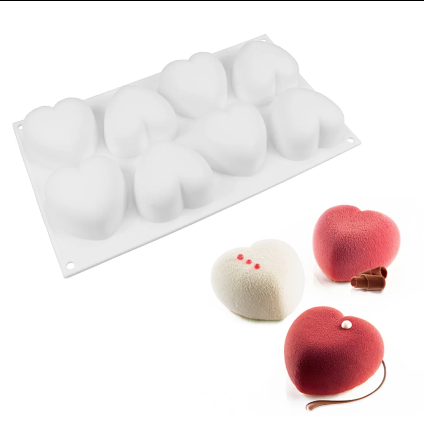 

8-Cavity Lovely Heart-Shaped Silicone Molds for Sponge Cakes Mousse Chocolate Dessert Bakeware Pastry Mould Wholesale DropShip