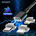 Магнитный кабель Micro USB Type C, телефонный кабель для iPhone 12 11 Pro Max Samsung Xiaomi 9 8, USB шнур, Магнитный зарядный кабель со светодиодной подсветкой