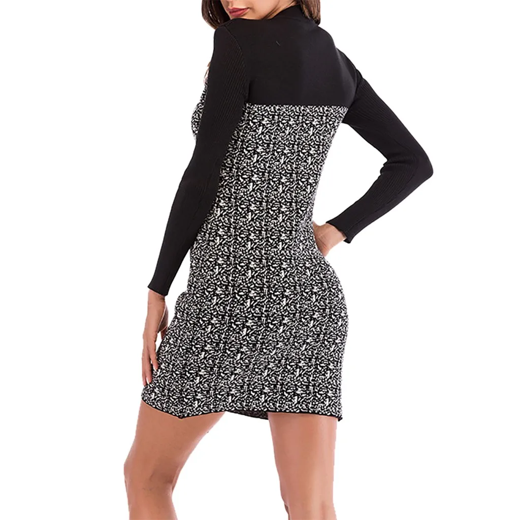 Новинка 2019 лоскутное облегающее платье женское элегантное с длинным рукавом