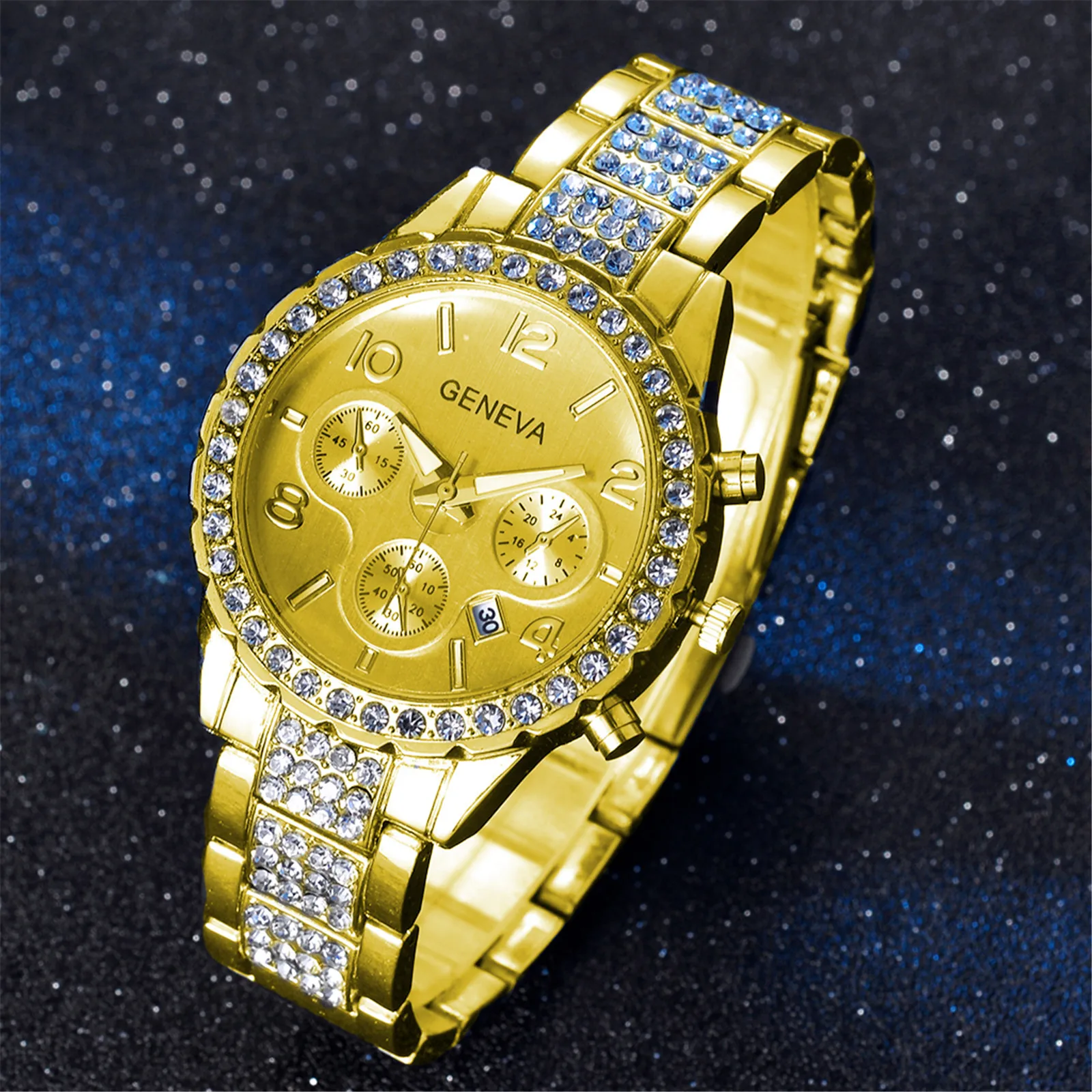 

Ladies Women Casual Fashion Business Simple Luxurious Full Diamond Steel Strip Ms Quartz Analog Watch Diamond Watch