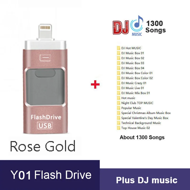 RoseY01 Plus DJ Флэш-накопитель USB для iPhone X / 8/7/7 Plus / 6 / 6s / 5 / SE / ipad OTG Pen Drive HD Picture Stick 16 ГБ 32 ГБ 64 ГБ 128 ГБ Плюс DIY ЛОГОТИП и DJ Music Pendrive USB 3.0 и Dropshipping - Цвет: RoseY01 Plus DJ
