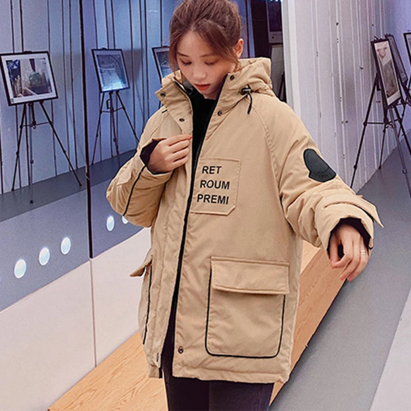 Зимняя женская куртка модная парка-стойка теплая Повседневная большого размера