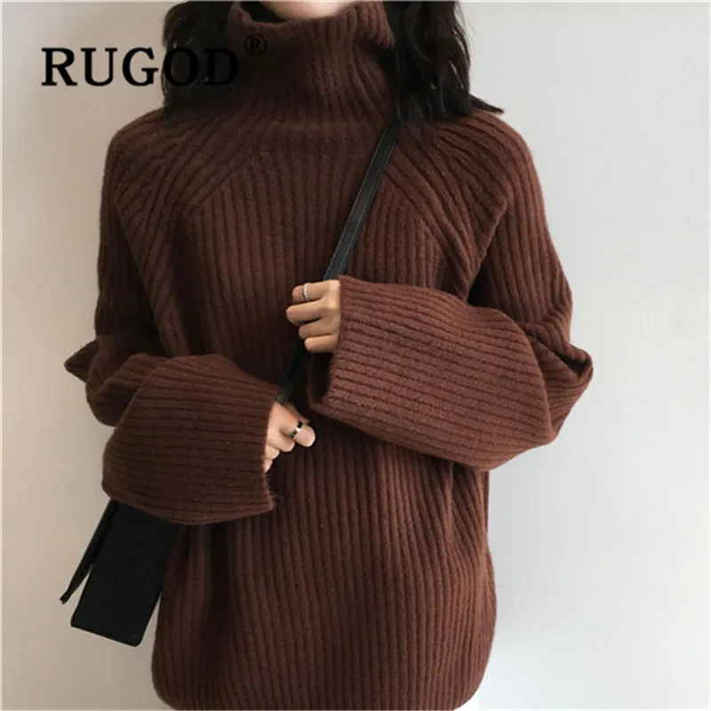 RUGOD Turtleneck Thick Winter Sweater Women Solid Long Sleeve Pullover Female Fashion Basic Striped Hoodies 2020 | Женская одежда