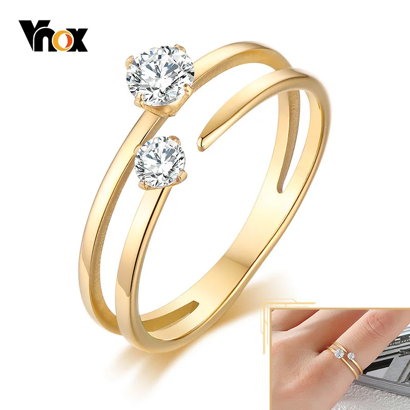 

Vnox Delicate Bling Prong Setting CZ Stone Rings for Women Lady Engagement, Gold Tone Stainless Steel Bands, Love Gifts for Her