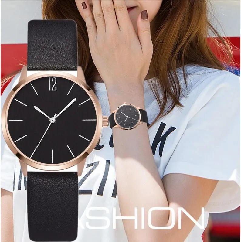 Часы наручные женские с браслетом Модные Простые аналоговые кварцевые кожаным