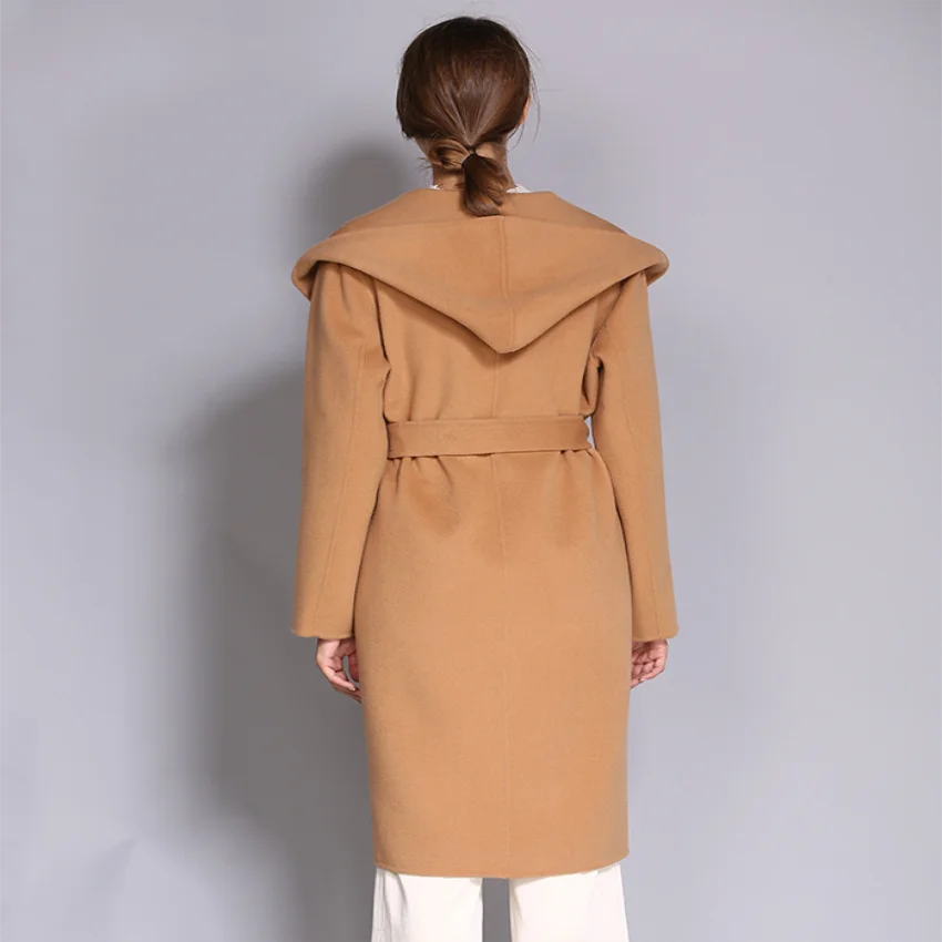 Классическое черное пальто длинное зимнее женское Шерстяное Пальто и куртки с