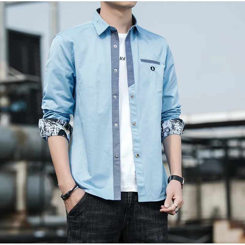 

Shirt men's long sleeve spring and autumn cotton Korean fashion cool leisure youth printed shirt men's clothing
