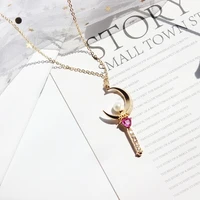 anime jewelry crescent fairy fairy rod pendant necklace lady necklace metal crystal inlaid necklace pendant accessories jewelry